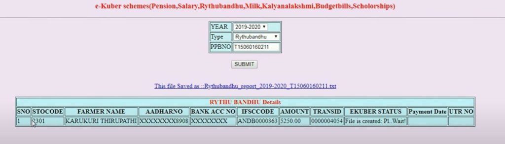 Rythu Bandhu Payment Status