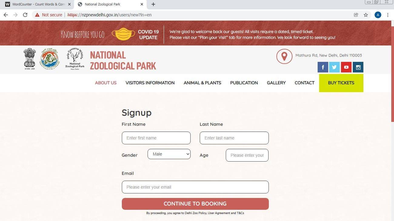 national zoological park delhi booking